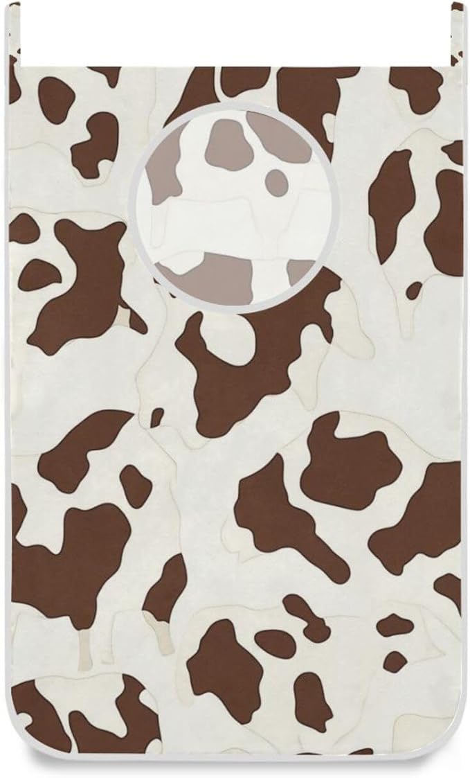 Hanging Laundry Hamper with Stainless Steel Hooks,Oxford Fabric Printing Door Laundry Clothes Bag, 29.5X20inch 1PCS Brown Cow Print
