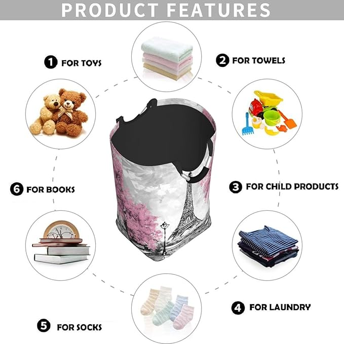 Retro Paris Eiffel Tower Laundry Hamper Storage Basket Toys Clothes Organizer Bin For Home Bathroom Bedroom Dorm Nursery, 52l