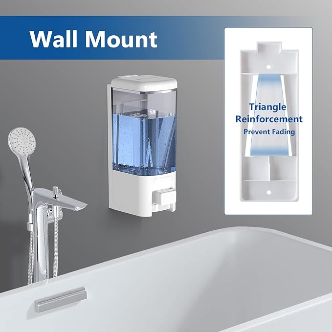 SVAVO Wall Mount Soap Dispenser, Manual Liquid/Lotion Pump Sterilizer Hand Dispenser Shower Shampoo Lotion Gel Container for Bathroom Guestroom Hotel, 17fl.oz/500ml, White