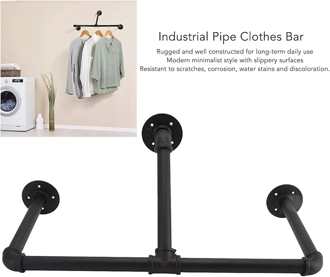 22in Industrial Pipe Clothing Display Rack, Wall Mounted Clothes Rack Hanger Iron Clothes Hanging Rod Barsfor Home Hotel