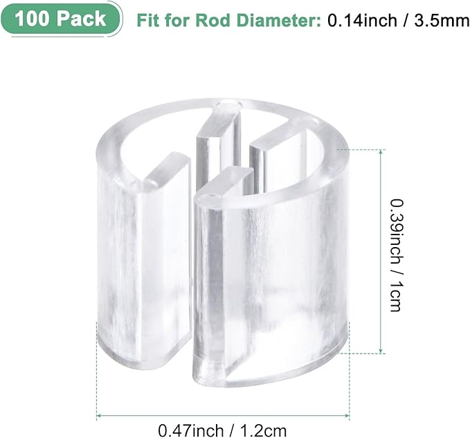 100-Pack Clothes Hanger Markers Blank, Plastic Garment Color Coded Size Clips Fit 3.5mm Rod for Clothing/Wire Hangers, Colored Coding Marker [Transparent]