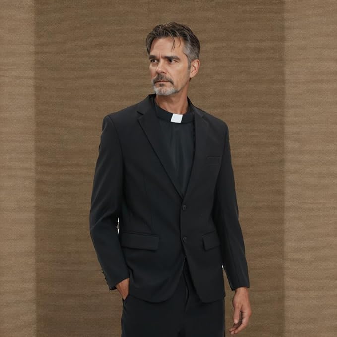 Black Color Unisex Clergy Tab Collar Clerical Bib Collar with Insert White Tab, 2pcs in Pack
