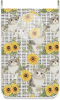 Hanging Laundry Hamper with Stainless Steel Hooks,Oxford Fabric Printing Door Laundry Clothes Bag, 29.5X20inch 1PCS Grey Gingham Scottsih Fold Cat Sunflower