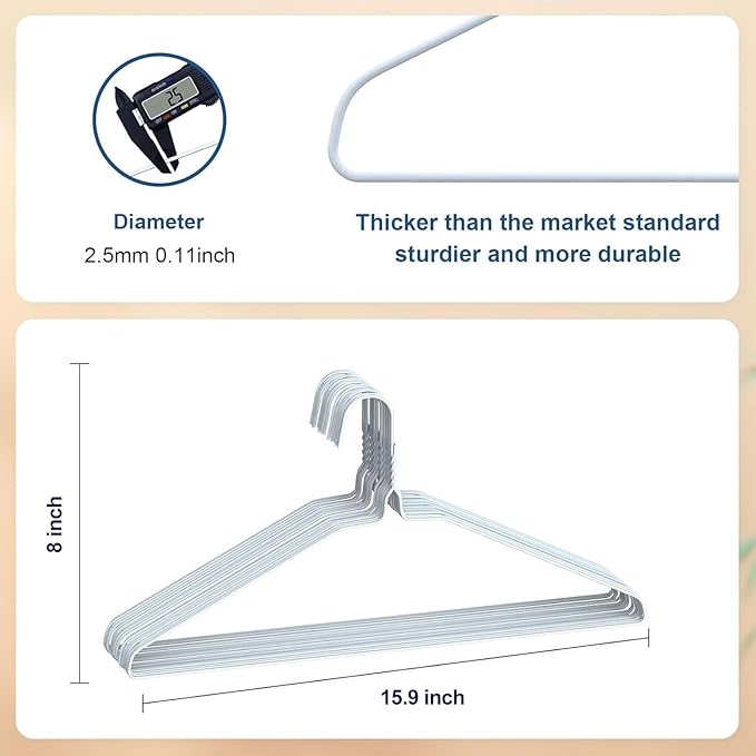 SPECILITE Wire Metal Clothes Hangers Bulk 300 Pack for Standard Size Suits, Coats, Shirts, Pants, Skirts, Space Saving, Non Slip,16 Inch 12 Gauge Ultra Thin, White