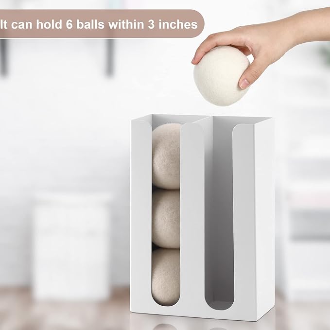 Magnetic Dryer Ball Holder for Laundry Room,Iron Dryer Ball Dispenser for Laundry Storage Container,Laundry Dryer Balls Organizer,Magnetic Dryer Ball Basket,Laundry Room Organization,White(No Balls)