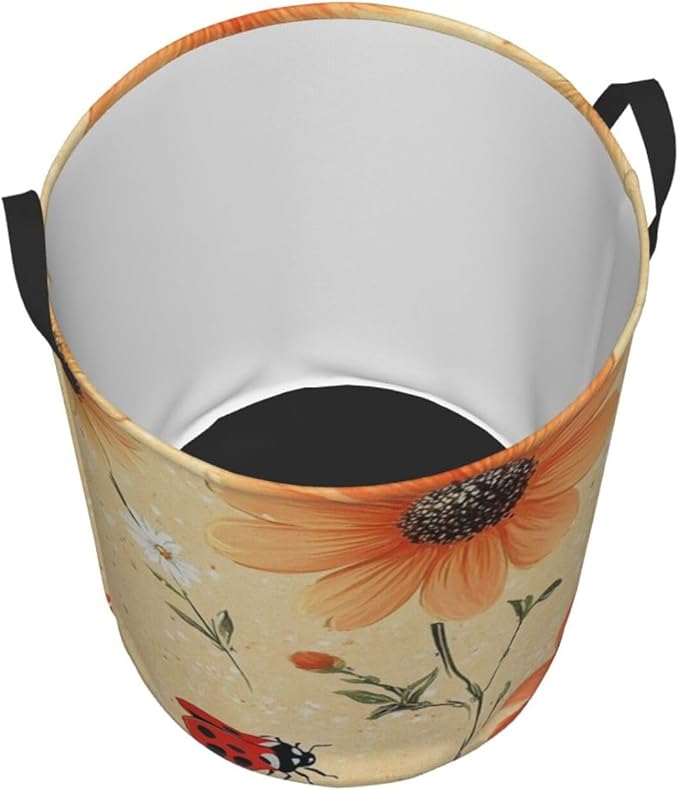 Ladybug And Flower Print Laundry Basket For Storage Bins Gift Baskets Bedroom Clothes Hamper