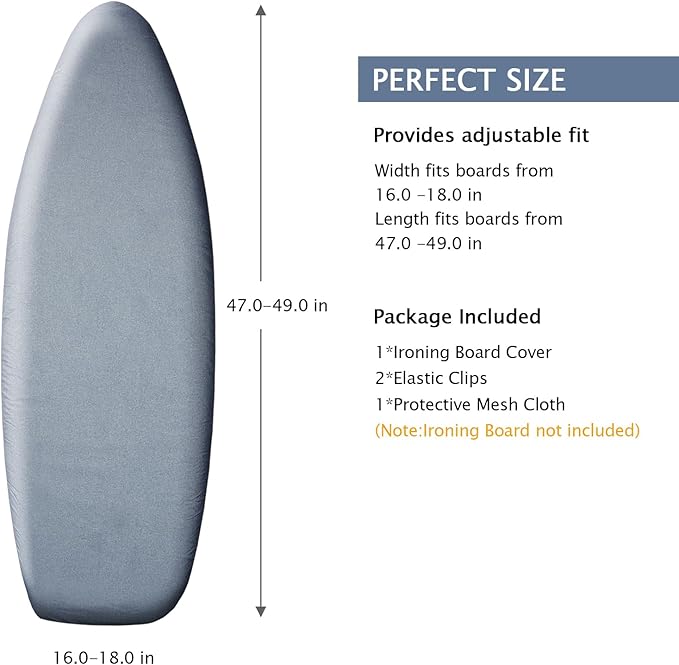 SheeChung Ironing Board Cover and Pad 18"x49",Extra Thick Padding and Cotton Cover,Scorch and Stain-Resistant Iron Board Cover,Elastic Edge & Adjustable Fasteners,Fits Wide Ironing Board