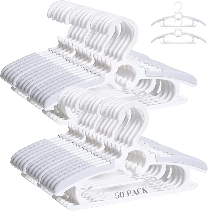 JSF50Pcs Baby Hangers, Adjustable Nursery Children Coat Hanger, Non-Slip Infant Pant Hangers for Newborn Clothes Girl Boy Toddler Infant (Gery)