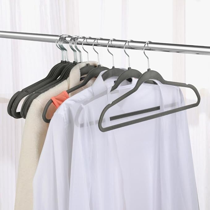 Yaheetech 100 Pack Non Slip Velvet Hangers Heavy Duty Flocked Coat Suit Hangers Space Saving Clothes Racks with 360° Swivel Hook, Gray