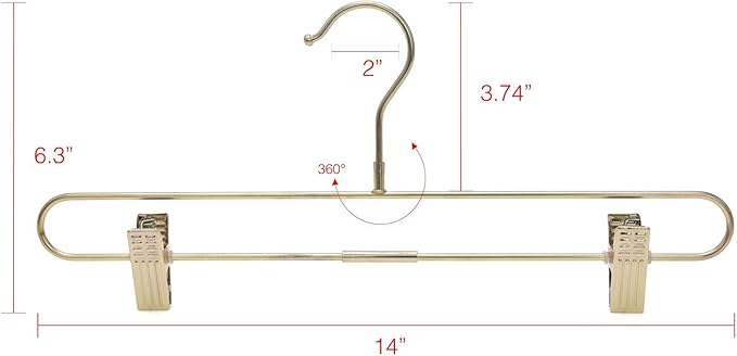 100 Quality Skirt Pants Trouser Hangers Heavy Duty Metal Swivel Hook (Gold, 100)