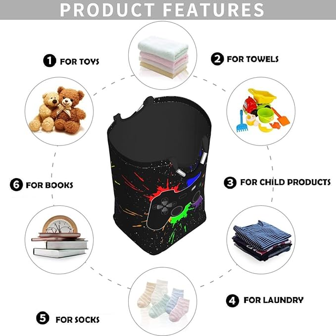 Video Game Joystick Large Laundry Hamper Storage Basket Toys Clothes Organizer Bin For Home Bathroom Bedroom Dorm Nursery