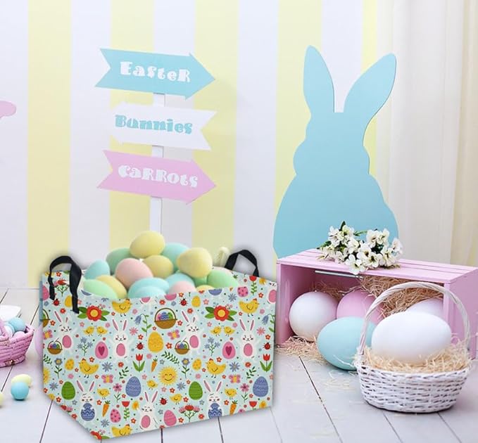 Easter Basket for Kids Gift Bunny Baskets Empty Baby Basket for Boys and Girls Rectangular Toy Storage Bins Organizer Bin Box Cute Egg Room Decor for Home(Bule Easter)