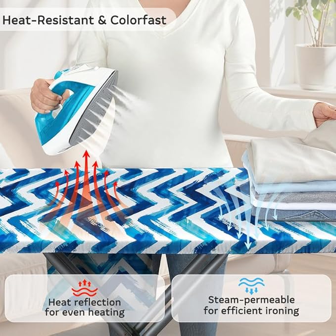 FIOBEE Ironing Board Cover and Pad Extra Thick Iron Board Pad with Heat-Resistant Mesh Padded Iron Board Covers Adjustable Buckle & Elastic Edges for 15x54 Standard Size Ironing Board, Navy Blue