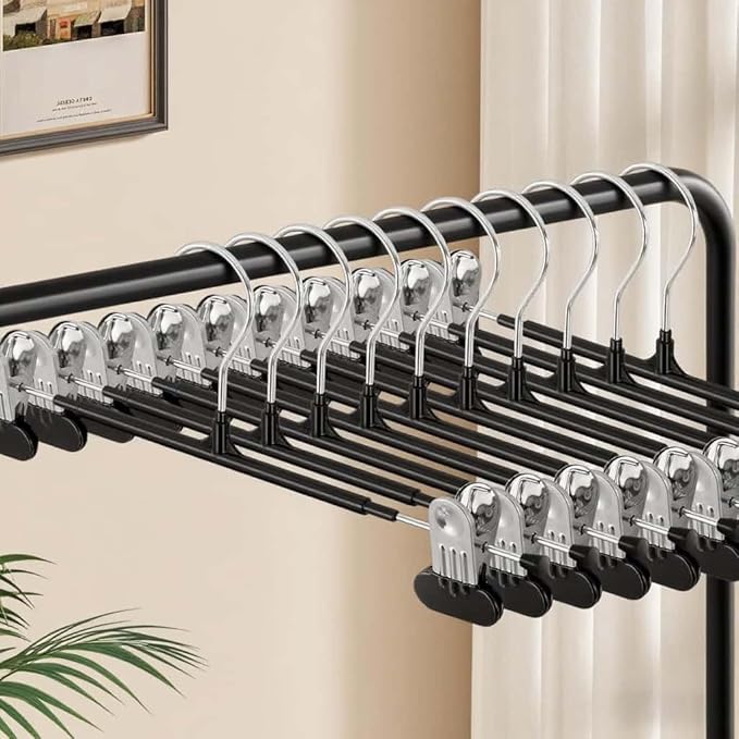 HUADYMEET 20 Pack 14Inch Pants Hangers with Wide Clips,Metal Trouser Hanger for Jeans.Space Saving Skirt Hangers Heavy Duty Non-Slip Adjustable Clothes Shorts Hanger for Women,Men,Black