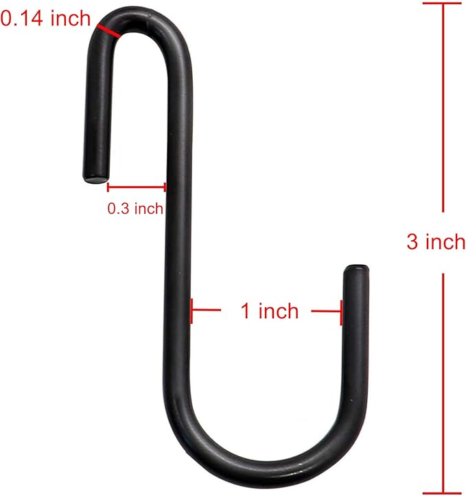 YourGift 10 Pack 3 Inch Heavy Duty S Hooks S Shaped Hooks Hanging Hangers Hooks for Kitchen, Bathroom, Bedroom and Office: Pan, Pot, Coat, Bag, Plants (10 Pack/Black/Medium)