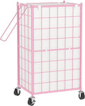 WOWLIVE Laundry Hamper with Wheels,Metal Wire Frame Rolling Laundry Basket with Removable bag,100L Dirty Clothes Hamper Organizer Dorm Room Storage for Bedroom,Bathroom,Pink