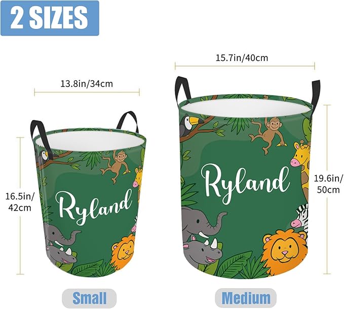 Personalized Baby Boys Laundry Basket with Name, Custom Name Safari Animals Laundry Hamper for Girls Adults, Customize Baby Dirty Clothes Basket with Name and Handles