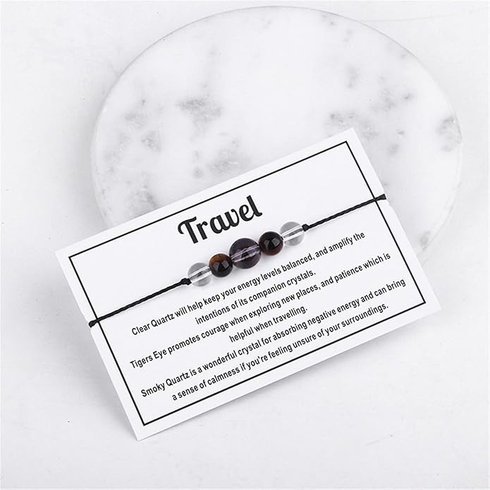Caiyao Chakra Crystal Tiger Eye Bead Bracelet with Wish Card for Women Adjustable Spiritual Stone Braide String Bracelet Yoga Meditation Jewelry Gift