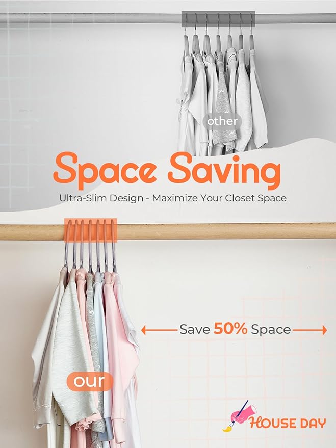 HOUSE DAY Premium Baby Hangers 120 Pack, 11 Inch Kids Plastic Hangers Grey, Slim Childrens Hanger for Infant, Toddler, Child Clothes, Non-Slip Sturdy and Durable Baby Clothes Hanger for Closet