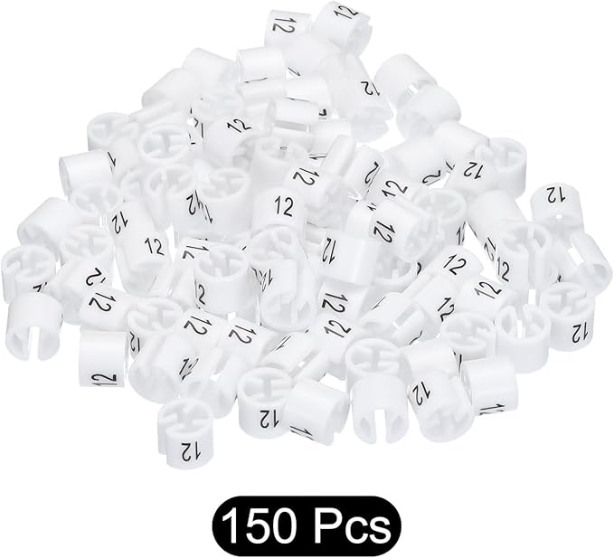 MECCANIXITY Clothes Hanger Marker Colored Hanger Sizer Garment Markers Tag (Number 12, White) for Garment Clothing Color Coding, Pack of 150 Pcs