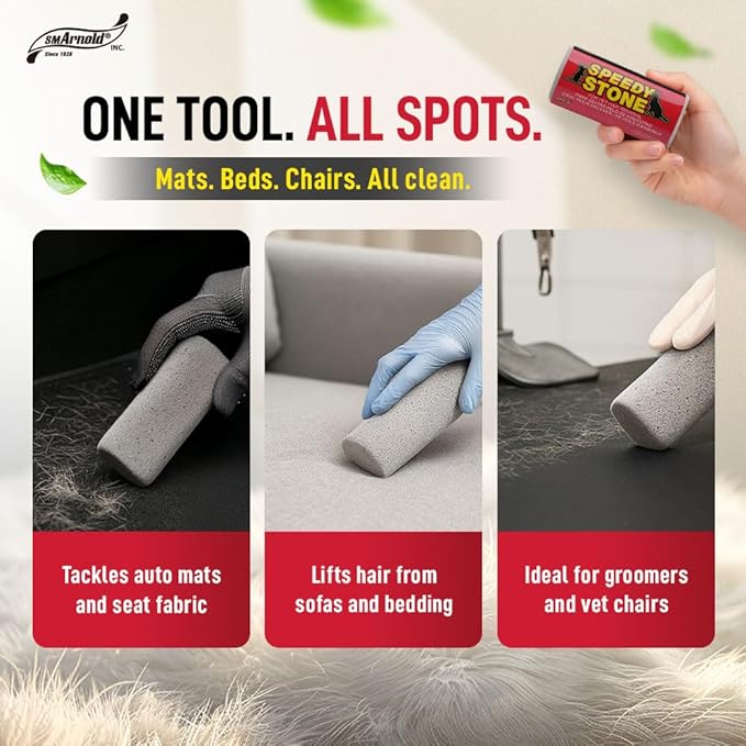 Nanoskin SMA 3-Pack Speedy Stone Reusable Cat and Dog Hair Removal Tool - Auto Interior, Bedding, Carpet, Couch & Furniture | Eco-Friendly, Durable, & Efficient | Essential for Households & Pet Owners