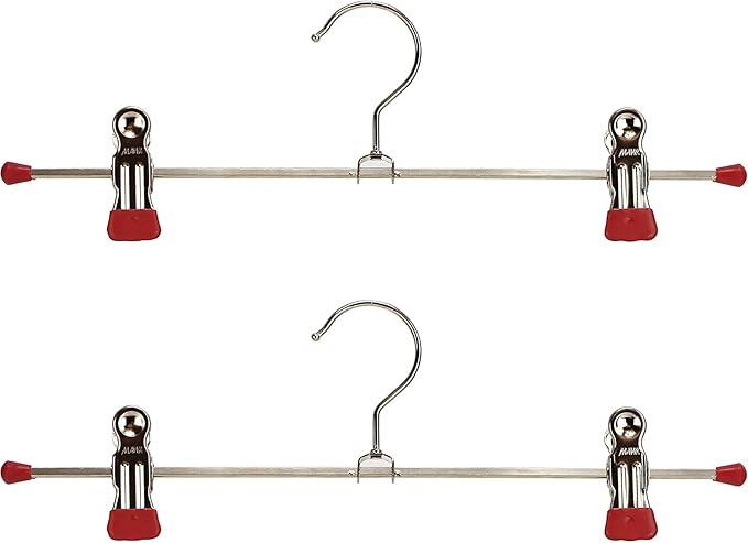 Mawa by Reston Lloyd Non-Slip Space-Saving Clothes Hanger for Pants & Skirts with Two Clips, Style K/40D, Set of 2, 15-3/4", Black