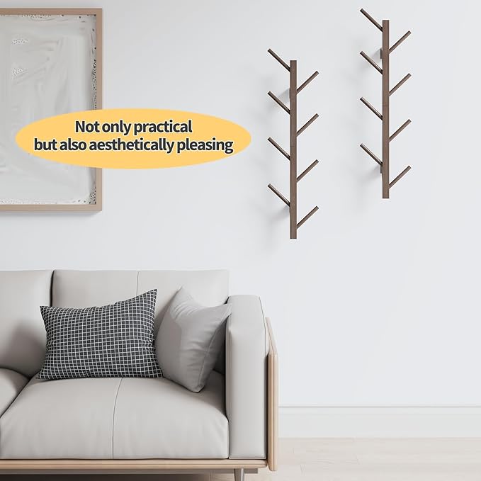 Coat Rack Wall Mount,Bamboo Vertical Hat Rack for Wall,Wall Coat Tree,Coat Hanger,Floating Coat Rack for Hats,Jackets,Bags,Entryway Bedroom (Brown)
