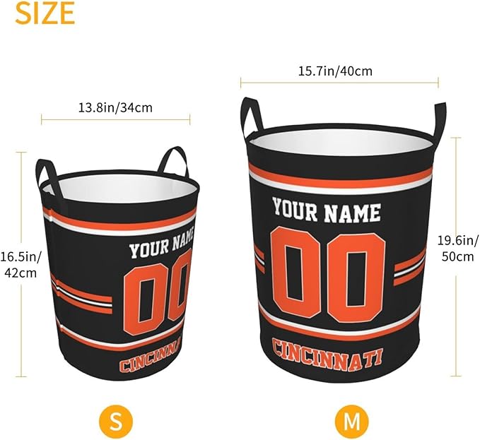 Custom Cincinnati Laundry Hamper Personalized Laundry Basket Customized Name And Number Collapsible Storage Basket for Bedroom Bathroom Living Room Gifts