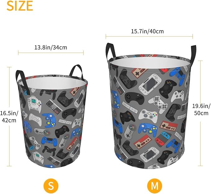 Video Game Controller Grey Background Laundry Hamper Storage Basket Toys Clothes Organizer Bin For Home Bathroom Bedroom Dorm Nursery, 62l