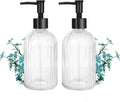 Clear Glass Soap Dispenser with Pump, 13.5oz Glass Striped Hand Soap Dispenser, Refillable Hand Liquid Dispenser Set for Modern Home Decor, Bathroom, Kitchen Countertop, Dish Soap, Lotion (2 Pack)