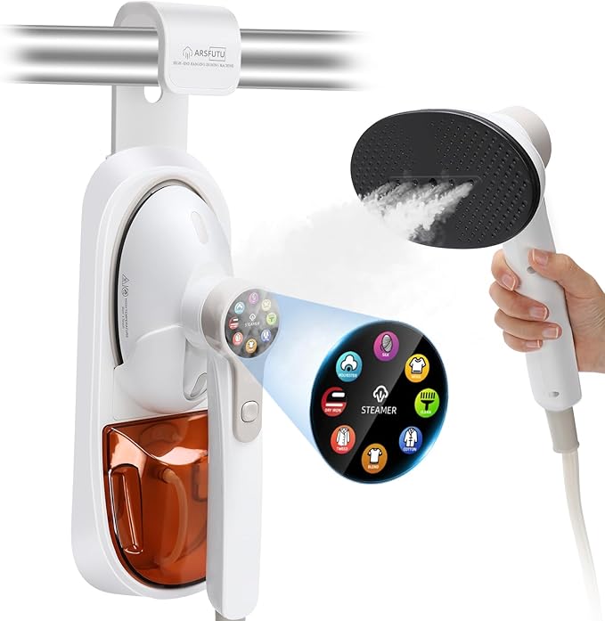 2-in-1 Handheld Steamer for Clothes & lron, 145oW Portable Garment Steamer with Smart LCD Display, 40oml Large Tank,8 Steam Levels, 90° Rotating Head, Fast Heat & Auto-Off for Home/Travel