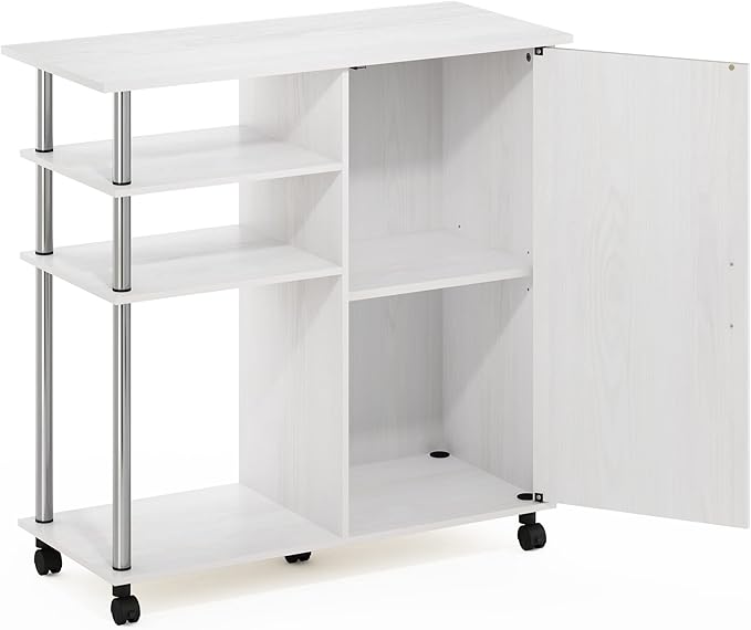 Furinno Helena Utility Kitchen Island and Storage Cart on Wheels, 4-Tier, Stainless Steel Tubes, White Oak/Chrome