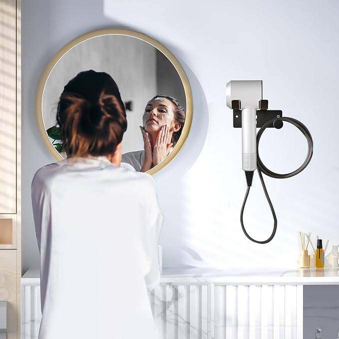 Hair Dryer Holder Wall Mounted,Self Adhesive SUS304 Blow Dryer Holder Stainless Steel Hair Dryer Stand Black,Banjekt
