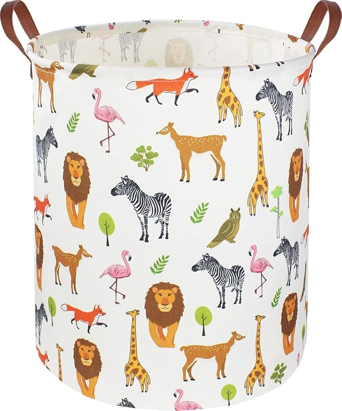 CLOCOR Kids Laundry Basket,Nursery Baby Hamper,Toy Storage Bin with handles for Boys and Girls,Safari Room Decor,Waterproof Storage Basket(Jungle Animals)