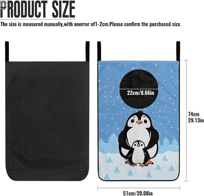 ZFRXIGN Penguin Hanging Laundry Hamper Cute Animal Laundry Baskets Dirty Hamper for Clothes Organizers Washable Hampers Room Decor Toys Storage Bin Bedroom Hamper Bag Blue