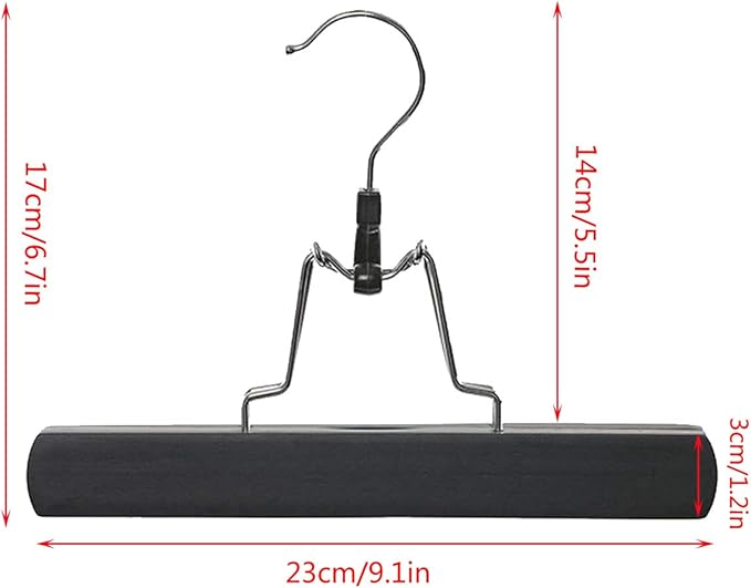 Wooden Pants Hangers, Slack Hanger with Anti-Rust Hook for Skirts, Pants, Jeans, Slacks, Shorts,Hair Extension Hanger,Set of 3