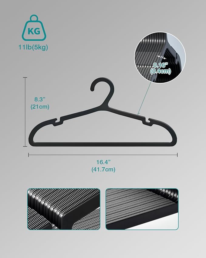 100 Pack Clothes Hangers, Non Slip Plastic Coat Hangers, Space Saving Hangers, Heavy Duty, Hanging Dry Wet Clothes, 16.4" x 8.3", White, UAPY05100W