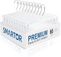 Smartor Skirt Hangers|Pants Hangers with Clips 60 Pack | Space Saving| Durable| Durable Clips| Pant Hanger for Men| White Hanger Clips for Women Shorts, Jeans, Slacks