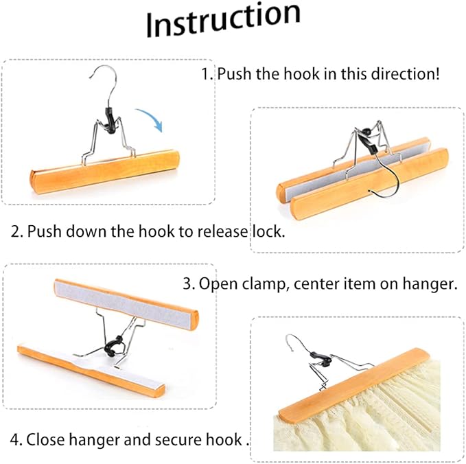 Tosnail 12 Pack Wooden Skirt Pants Clothes Hangers with 360° Swivel Hook, Non Slip Slack Hanger, Jeans Hangers, Trouser Hanger, Wrinkle Free Clamp Closet Organizer