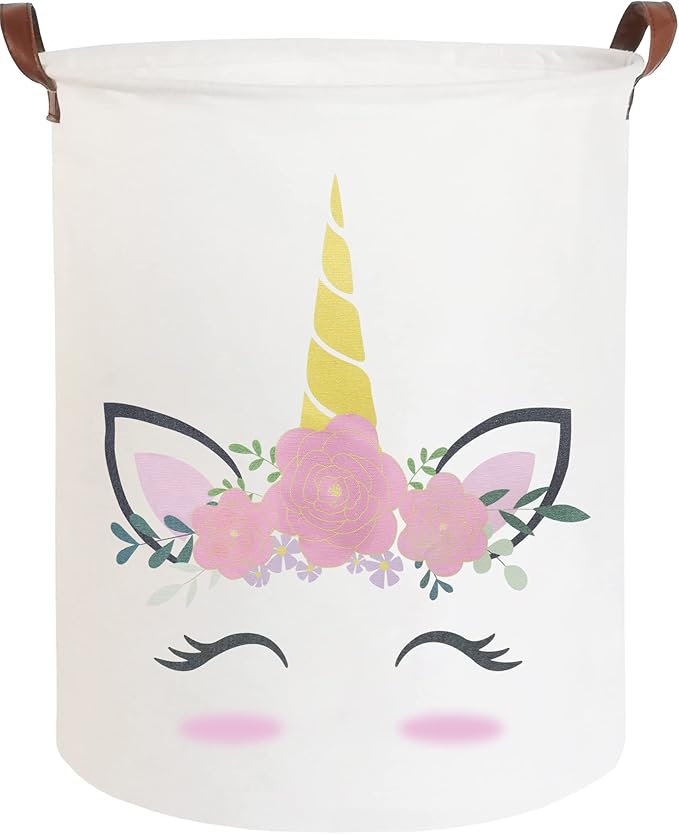 CLOCOR Pink Unicorn Laundry Basket,Kids Toy Storage Bin,Baby Girls Dirty Clothes Hamper,Nursery Hamper for Bedroom,Bathroom Decor,Gift Basket (Pink Unicorn)