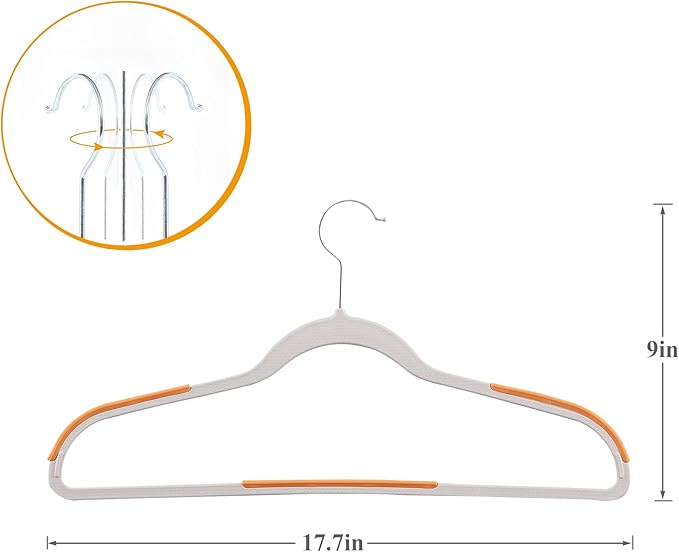 VECELO 25 Pack Clothes Hangers, Non-Slip Plastic Coat Hanger, 360°Swivel Hook & Space Saving for Bedroom Closet, Great for Shirts, Pants, Excellent Heavy Duty