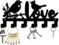 CREATCABIN Metal Bird Coat Hooks Wall Mount Key Holder Organizer Black Decorative Hanger Rack with Love Design Coat Keychain Hanging Wall Decoration for Entryway Door Housewarming Gifts 10.6x5 Inch