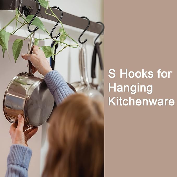 16 Pack 6 Inch S Hook, Large Vinyl Coated S Hooks Heavy Duty, Steel Metal Black Rubber Coated S Shaped Hooks, Non Slip Closet Hooks for Hanging Clothes,Plants,Jeans,Pans,Pots,Towel,Jeans,Bags,Cups