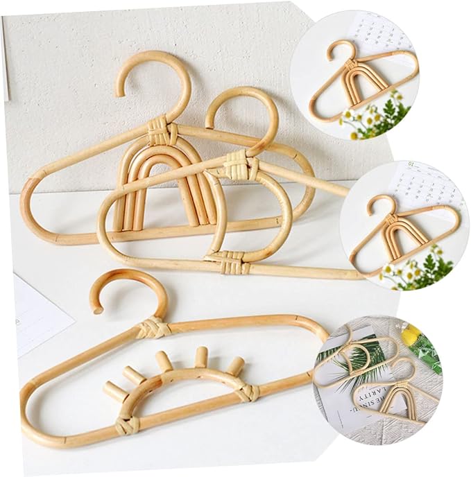 3pcs Rattan Clothes Hangers for Boy Girl Boy Girl Coat Hangers Compact Design for Nursery Organization for Closet Photoshoots