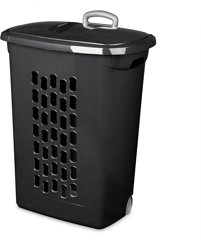 Sterilite 3-Pack Ultra Laundry Hamper with Lid and Wheels, Plastic Clothes Basket, Black - Dirty Clothing Storage Organizer with Handles for Bedroom, Bathroom, and Closet