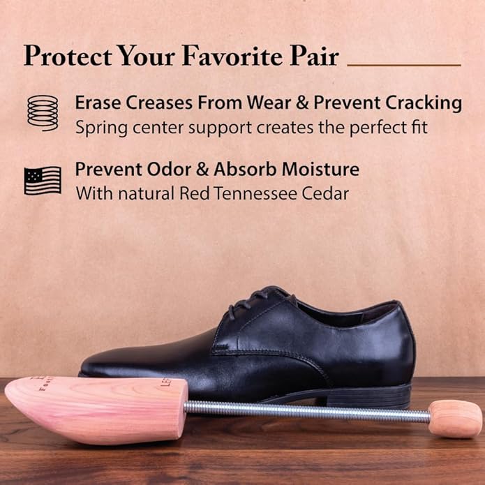 FootFitter Travel Cedar Shoe Tree - Natural Wood Shoe Shapers for Men & Women, Made From USA Grown Cedar Wood