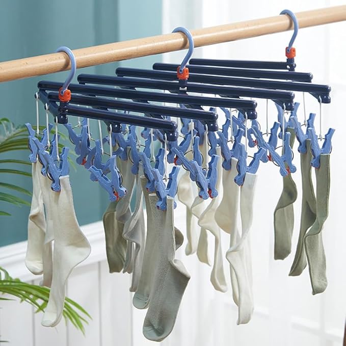 Clothes Drying Hanger, Underwear Hanger Foldable Clip Hangers Clothes Drying Rack Plastic Laundry Clip Drip Drying Hanger for Socks Bras (29 Clips)