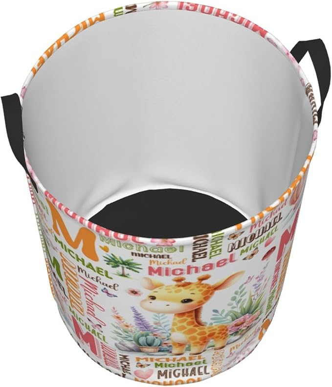 Personalized Giraffe Laundry Basket For Baby Kids Boys Girls Adult Custom Hamper Basket With Name For Bathroom Bedrooms Collapsible Baby, Dirty Clothes Hamper With Handles