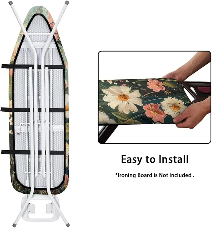 Flashideas Floral Print Ironing Board Cover and Pad- 52" x 13" Iron Board Cover Fits Standard Size, Iron Board Cover Accessories