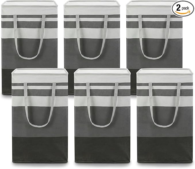 6 Pack Extra Large Laundry Basket, Waterproof & Collapsible Laundry Hamper with Heavy-Duty Handles, Freestanding Hamper for Clothes, Toys, Towels in Home Dorm Bathroom Bedroom-75L, Grey, Local Stock